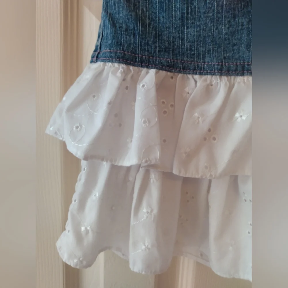 🦋HP! Vintage | Girls Denim & Eyelet Ruffle Tier Skirt Size 6